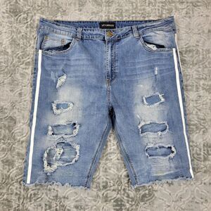 Victorious Shorts Mens Size 40 Blue Denim Side Stripe Bermuda Baggy Cut Off